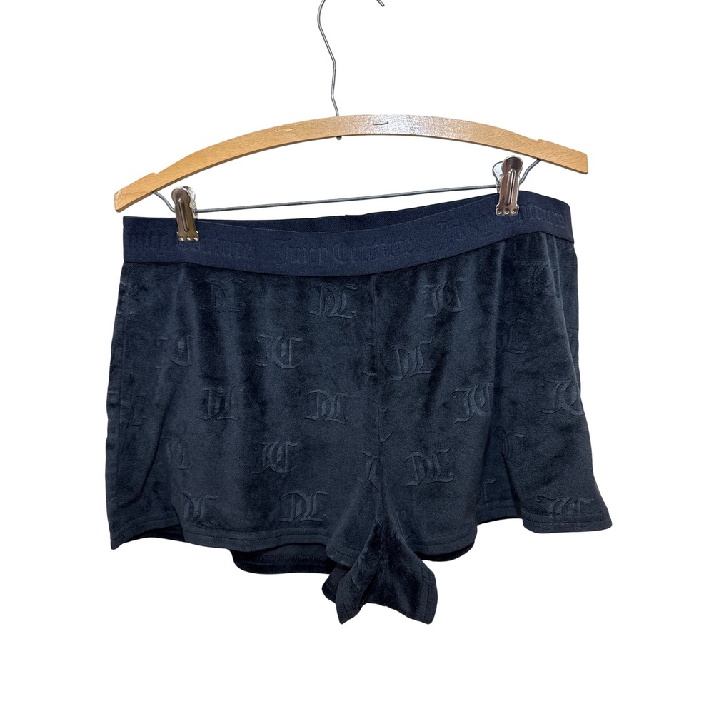 Juicy Couture Black Velour Monogram Logo Shorty Shorts XL Loungewear Pajamas